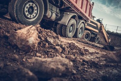 Low angle view of truck at construction site