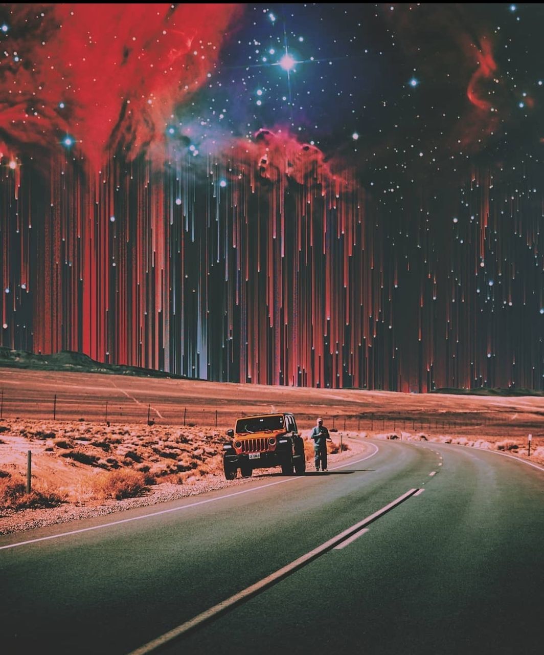 DIGITAL COMPOSITE IMAGE OF PEOPLE ON ROAD AT NIGHT