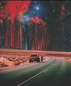 Digital composite image of people walking on road in city at night