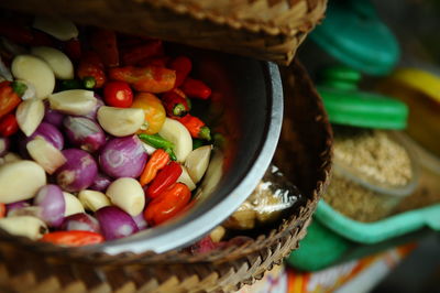 High angle view of vegetables in container