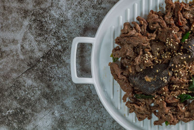 High angle view of meal served in bowl