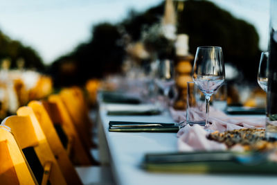 Luxury table settings for fine dining with and glassware, beautiful blurred  background. for events,