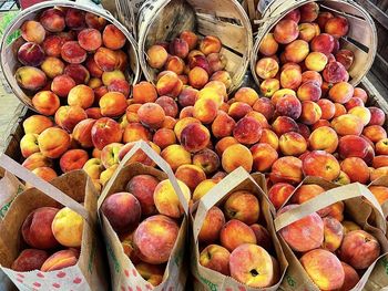 High angle view of apples for sale in market