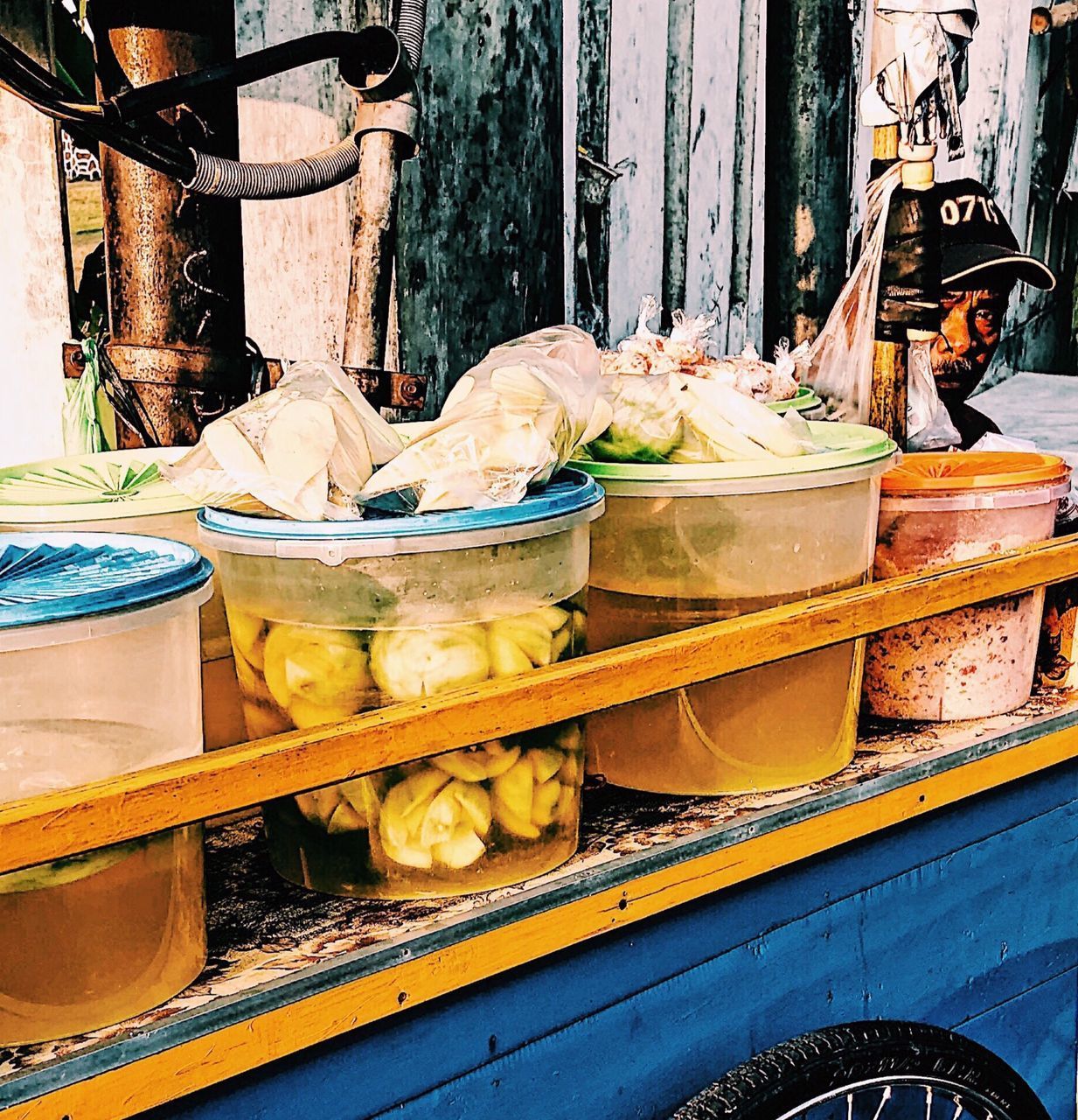 VARIOUS FRUITS FOR SALE IN MARKET STALL