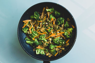 High angle view of vegetables in bowl on table