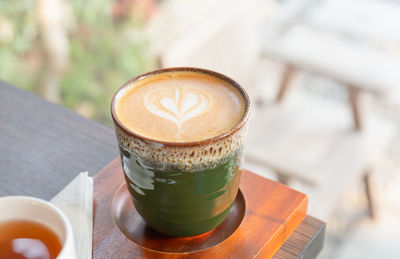 High angle view of coffee on table