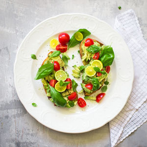 High angle view of salad in plate on table