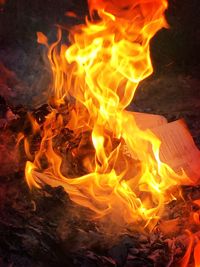 Close-up of bonfire at night