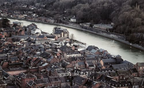 High angle view of bridge over river in city