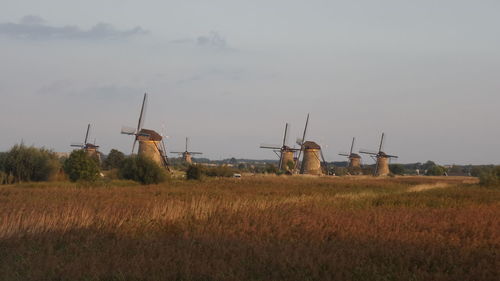 Wind turbines on field