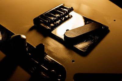 High angle view of human hand on table