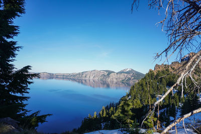 Scenic view of lake against blue sky