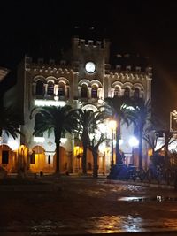 Illuminated buildings at night