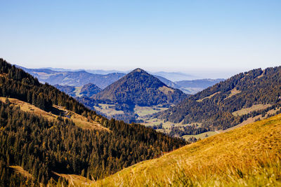 Scenic view of mountains against clear sky