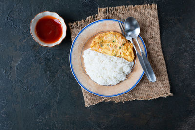 High angle view of breakfast