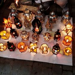 High angle view of christmas decorations at market stall