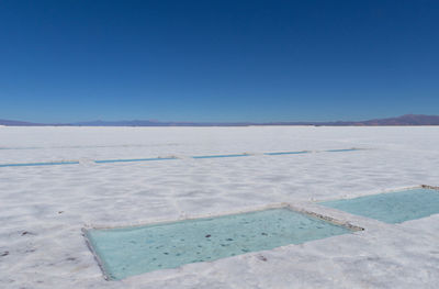 Scenic view of swimming pool against clear blue sky