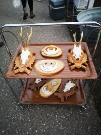 High angle view of dessert on table