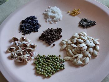 High angle view of food in plate