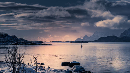 Scenic view of lake against sky during sunset