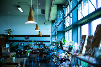 View of an empty chairs and tables in restaurant