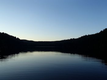 Scenic view of lake against clear blue sky