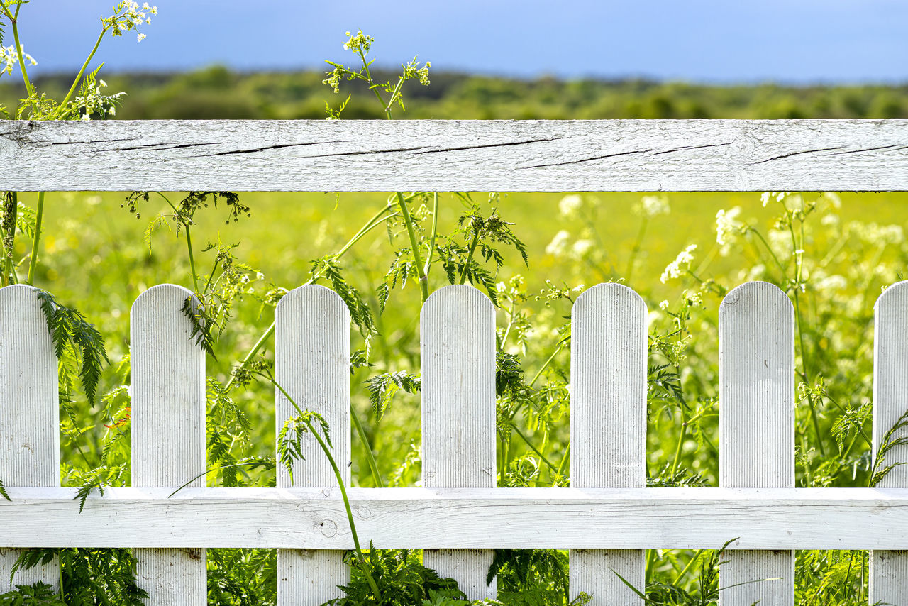 CLOSE-UP OF FENCE ON FIELD