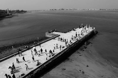 High angle view of people on beach