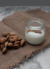 World vegan day concept. nut milk. homemade alternative dairy product. plant based, lactose free