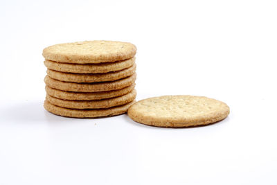 Close-up of stack against white background