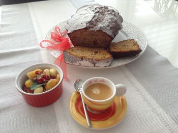 Close-up of breakfast served on table