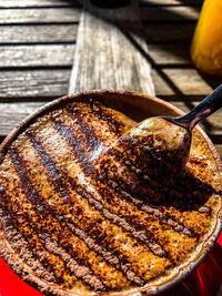 High angle view of food on barbecue