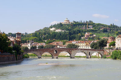 Arch bridge over river in city