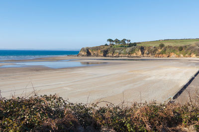 Scenic view of beach against clear sky