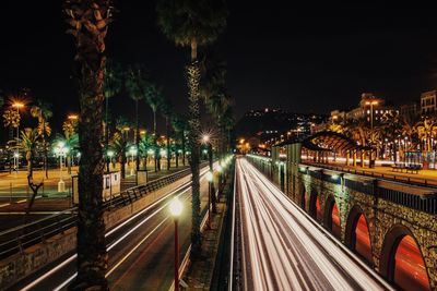 Light trails on street at night