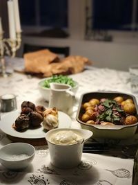 Close-up of meal served on table