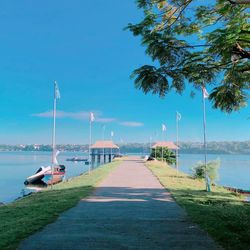 Scenic view of sea against blue sky