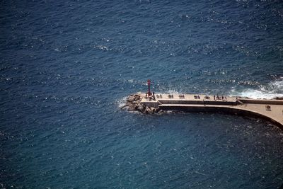 High angle view of ship in sea