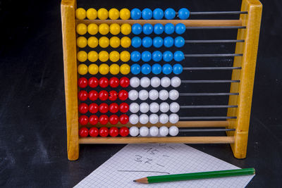 High angle view of multi colored pencils on table