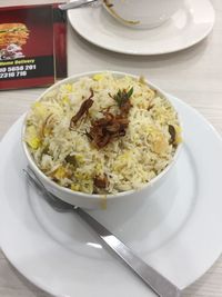 Close-up of food in plate on table