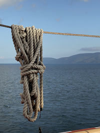 Close-up of rope tied on boat