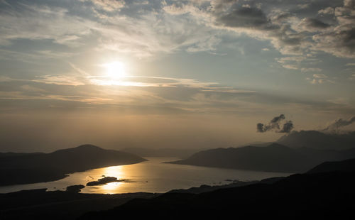 Scenic view of silhouette mountains against sky during sunset