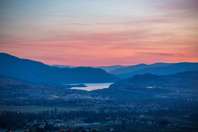 Scenic view of mountains against sky during sunset