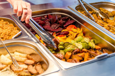 High angle view of person having food