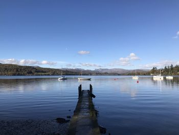 Scenic view of lake against blue sky