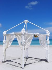 Wedding tent at beach during sunny day