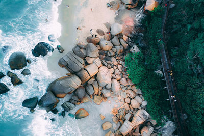Aerial view of rocks at beach