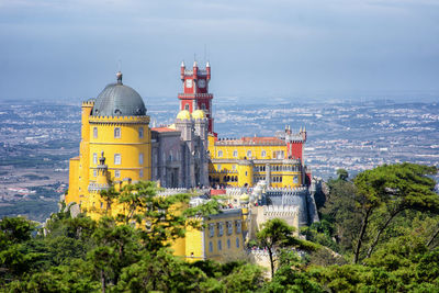 High angle view of buildings in city