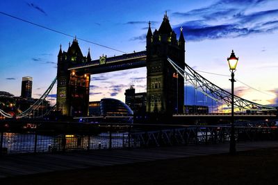 Bridge over river with city in background