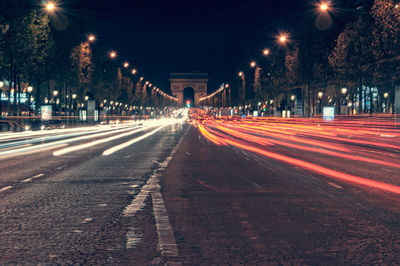 Light trails on road at night